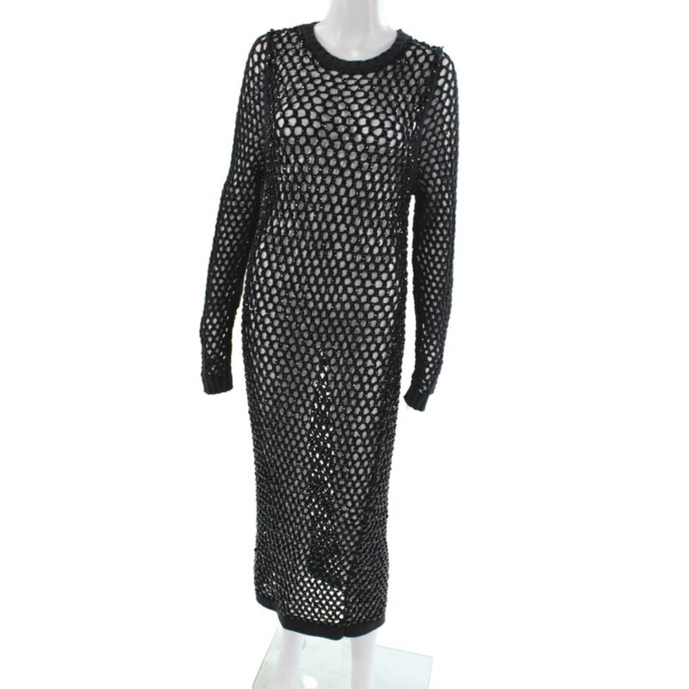 Diotima Womens Maxi Dress Black Long Sleeve Crew Neck Cotton Size 2